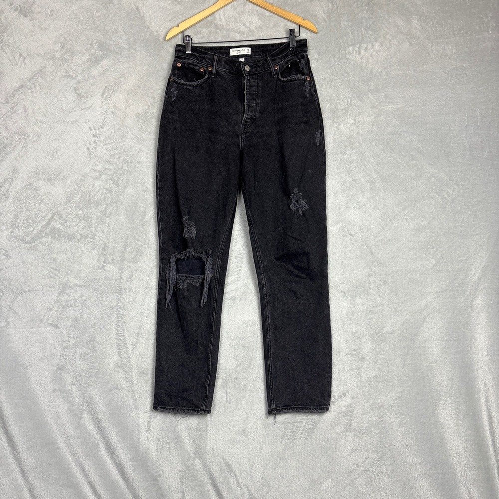 Abercrombie & Fitch Dad High Rise Curve Love Jeans Black Distressed 29 0930
